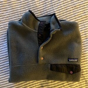 Patagonia Olive Green Teddy Fleece Snap Pullover